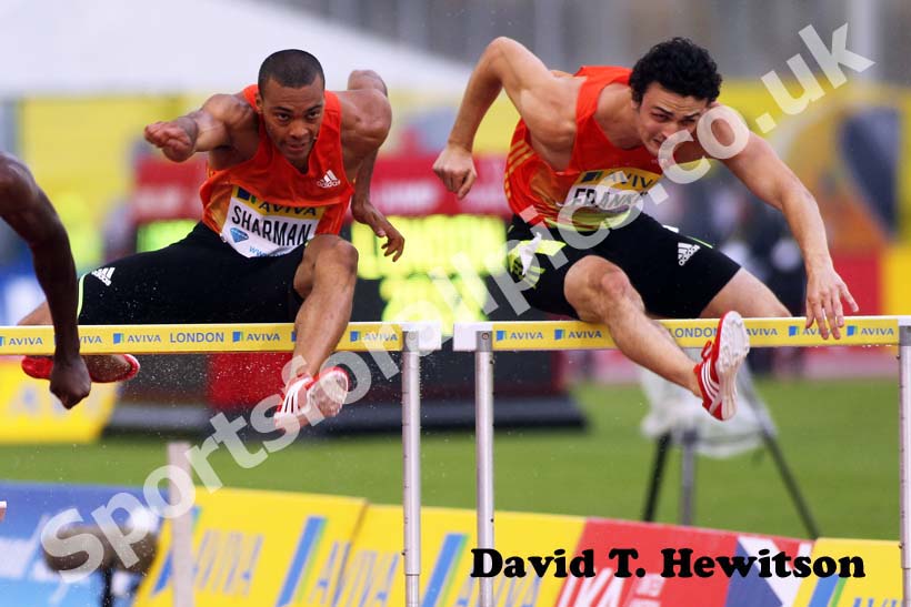 Will Sharman and Frankis Gianni, 110 metres hurdles, 2012 Samsung Diamond League, Crystal Palace, London.